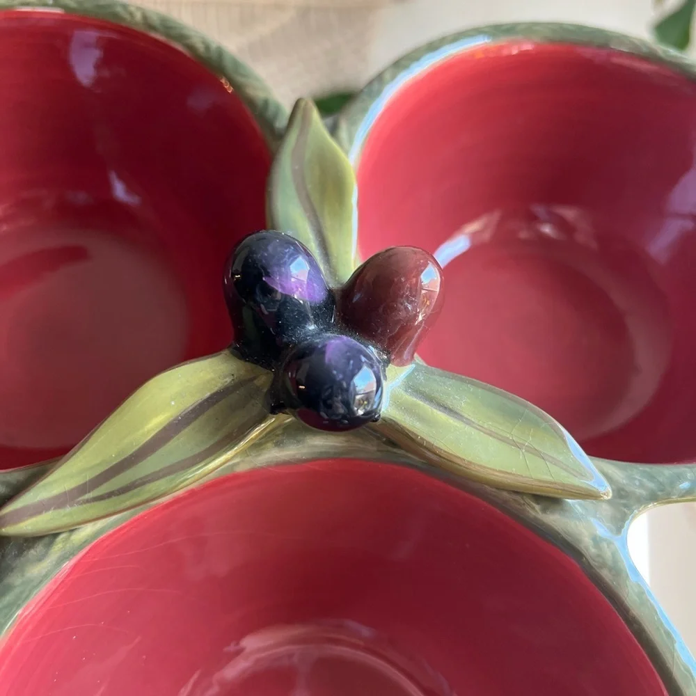 Clay Art Olive Triple Bowl Serving Dish Italian Style 3-Section Ceramic Tapas